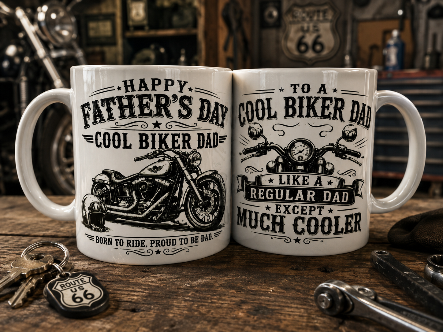Happy Fathers Day Mug - Biker Dad Gift Mug - Born To Ride