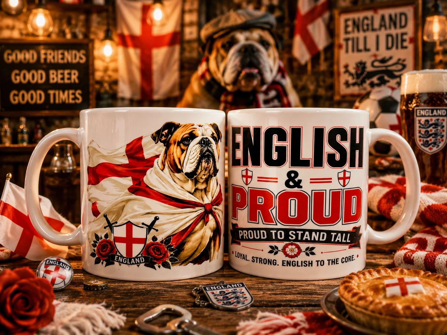 English And Proud Mug - Bulldog England St George Flag Gifts