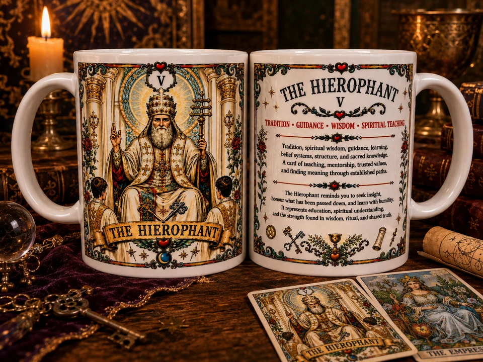 The Hierophant Tarot Card Mug - Spiritual Crystal Tarot Gifts