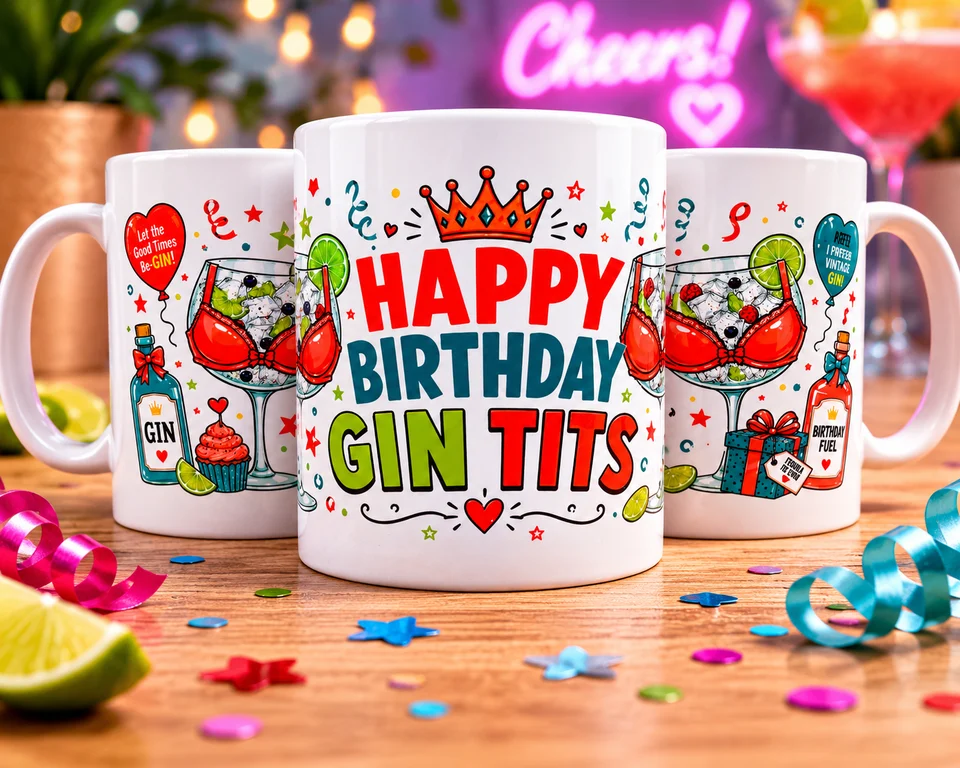 Happy Birthday Gin Tits - Funny Gin Mug