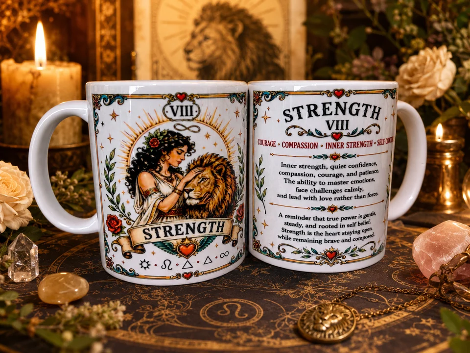 Strength Tarot Cards Mug, Spiritual Crystal Magical Gifts