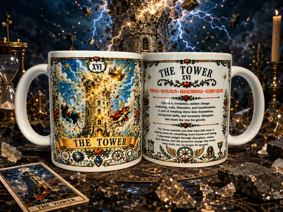The Tower Tarot Card Mug - Spiritual Crystal Magical Gifts