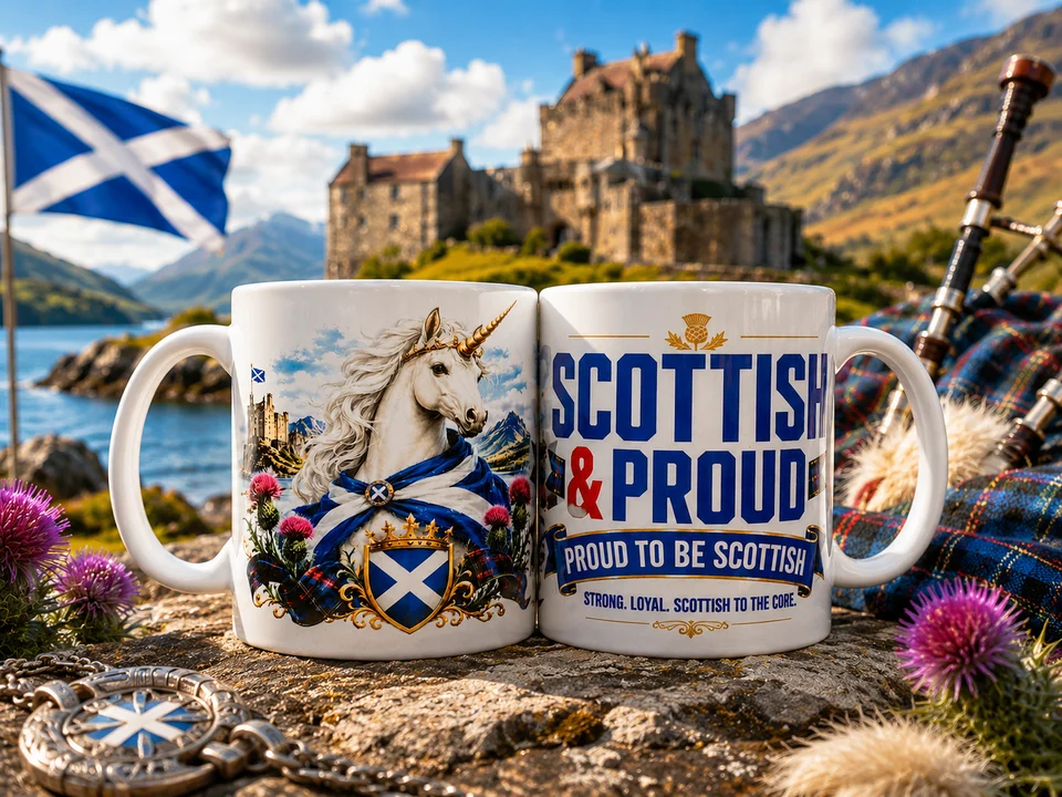 Scottish & Proud Mug - Scotland Flag Unicorn Gifts of Scotland