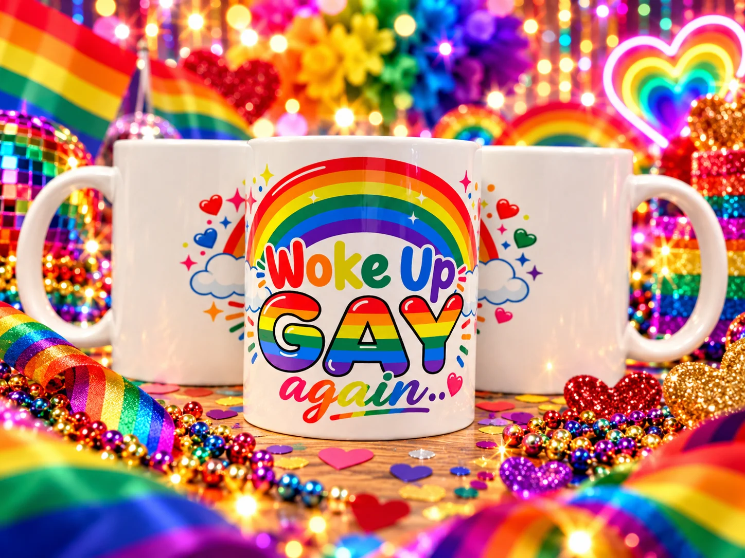 Funny Gay Pride Mug Woke Up Gay Again Rainbow LGBTQ Gift Mug